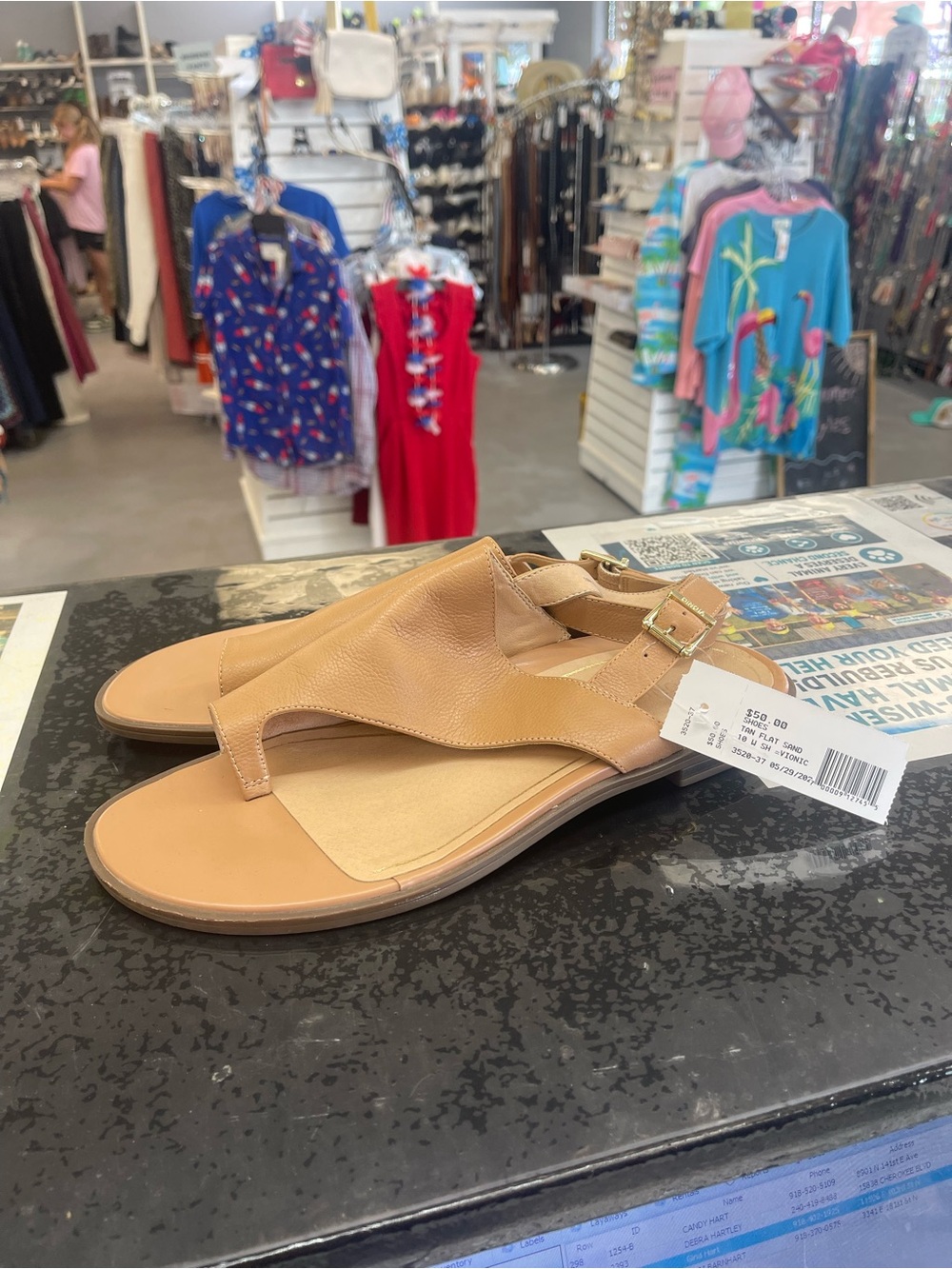 Vionic Tan Leather T-Strap Slingback Sandals